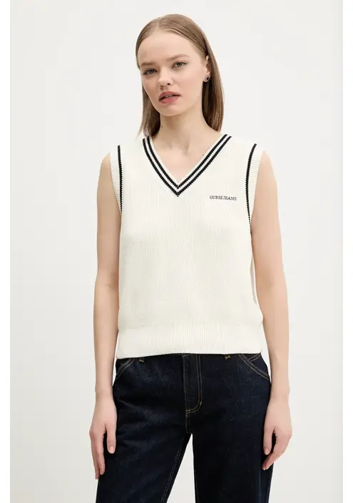 Βαμβακερό γιλέκο Guess Jeans χρώμα: μπεζ, W5GR02 Z3HM1