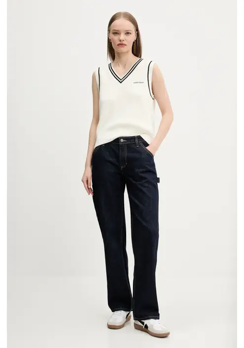 Βαμβακερό γιλέκο Guess Jeans χρώμα: μπεζ, W5GR02 Z3HM1