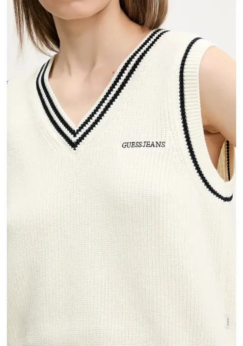 Βαμβακερό γιλέκο Guess Jeans χρώμα: μπεζ, W5GR02 Z3HM1