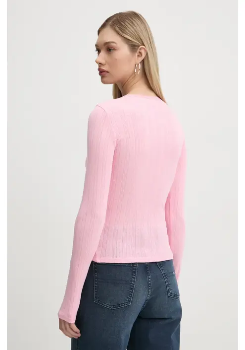 Βαμβακερή μπλούζα με μακριά μανίκια Tommy Jeans χρώμα: ροζ, DW0DW19503