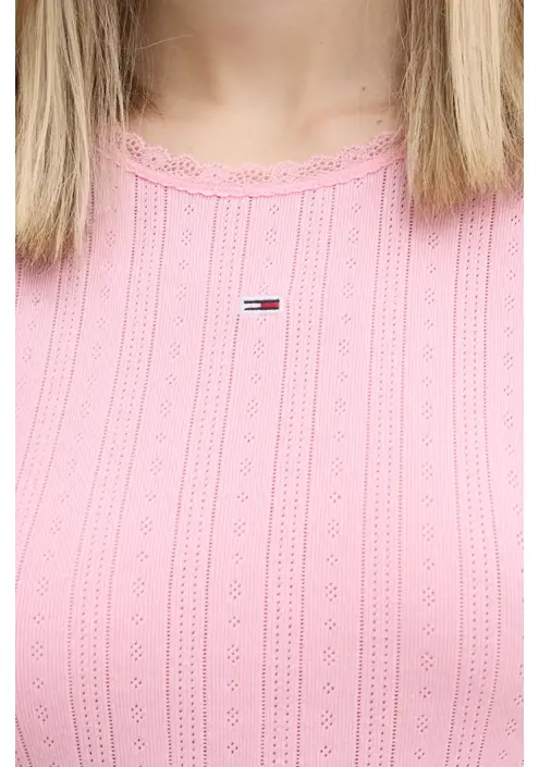 Βαμβακερή μπλούζα με μακριά μανίκια Tommy Jeans χρώμα: ροζ, DW0DW19503