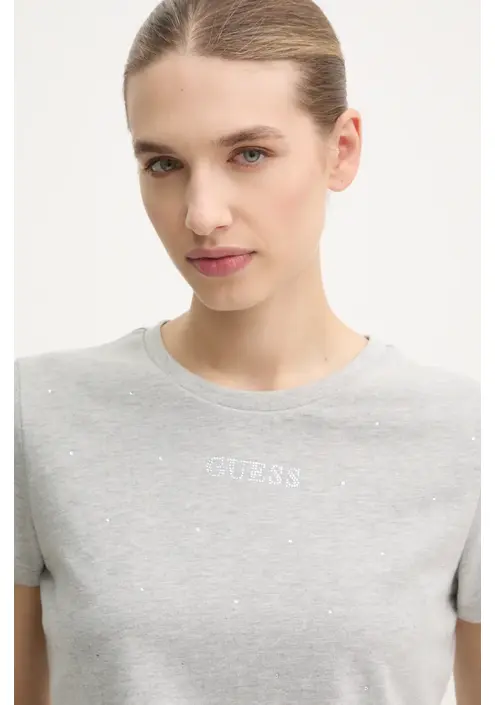 Μπλουζάκι Guess RHINESTONES χρώμα: γκρι, V5RI18 I3Z14