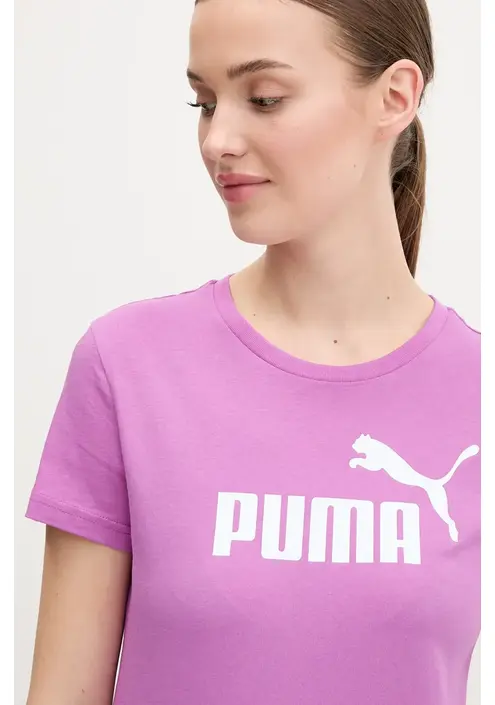 Βαμβακερό μπλουζάκι Puma γυναικείο, χρώμα: μοβ, 682371
