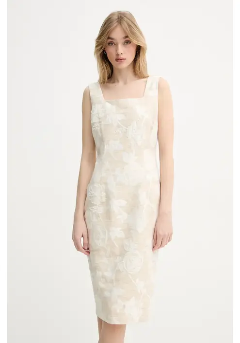 Φόρεμα από λινό μείγμα Blugirl Blumarine χρώμα: μπεζ, RA5131.T2942