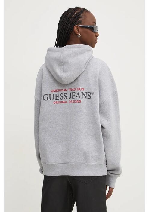 Μπλούζα Guess Jeans χρώμα: γκρι, με κουκούλα, W4BQ21 KC811