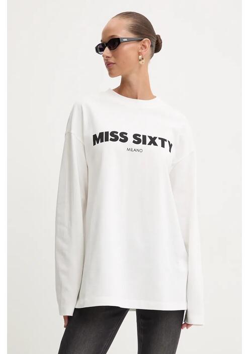 Βαμβακερή μπλούζα με μακριά μανίκια Miss Sixty χρώμα: άσπρο, 6L3SJ3770000