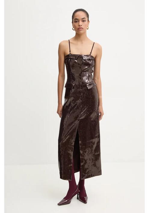 Φόρεμα Rotate Slim Midi Dress χρώμα: καφέ, 1127532910