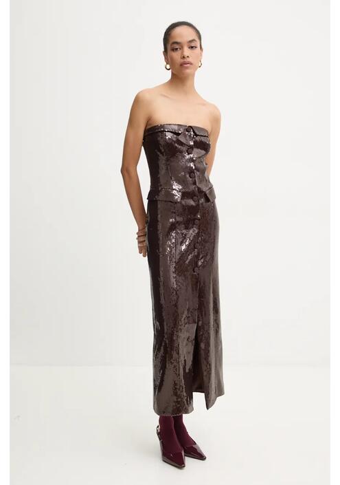 Φόρεμα Rotate Slim Midi Dress χρώμα: καφέ, 1127532910