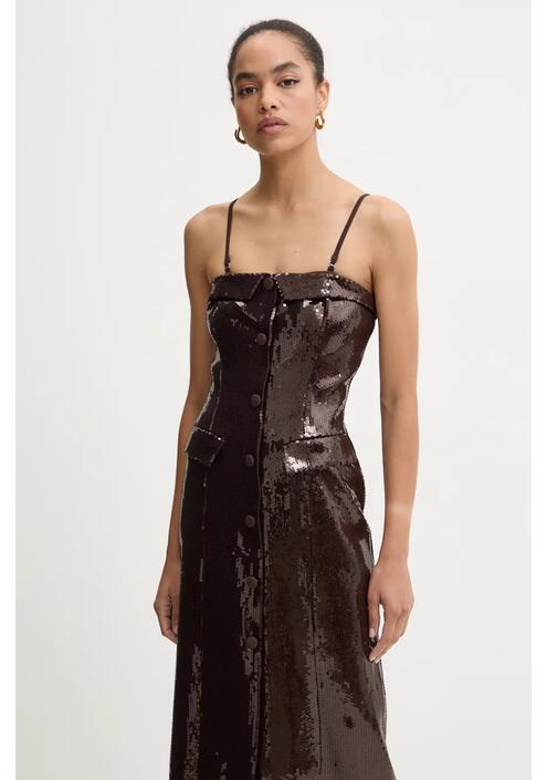 Φόρεμα Rotate Slim Midi Dress χρώμα: καφέ, 1127532910