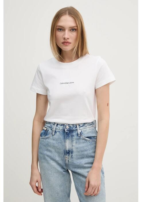 Βαμβακερό μπλουζάκι Calvin Klein Jeans γυναικείο, χρώμα: άσπρο, J20J223563