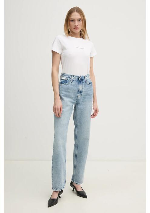 Βαμβακερό μπλουζάκι Calvin Klein Jeans γυναικείο, χρώμα: άσπρο, J20J223563