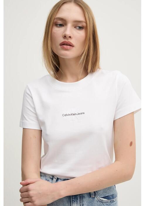 Βαμβακερό μπλουζάκι Calvin Klein Jeans γυναικείο, χρώμα: άσπρο, J20J223563