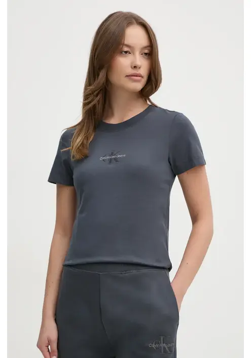 Βαμβακερό μπλουζάκι Calvin Klein Jeans γυναικείο, χρώμα: γκρι, J20J223563