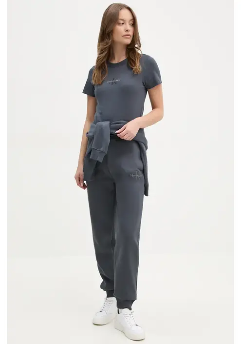 Βαμβακερό μπλουζάκι Calvin Klein Jeans γυναικείο, χρώμα: γκρι, J20J223563