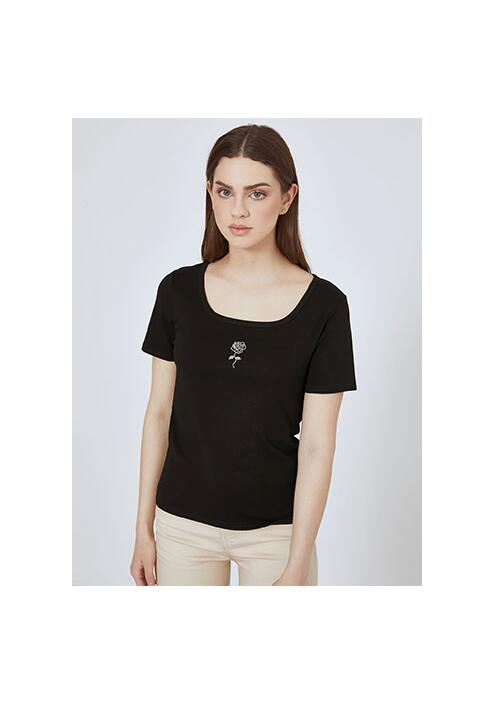 T-shirt με strass τριαντάφυλλο SN7590.4227+2