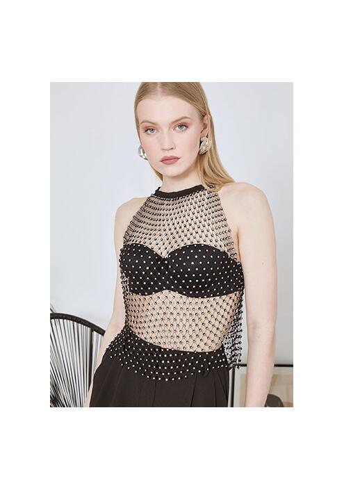 Μπλούζα αμάνικη δίχτυ με strass SN9423.4818+1