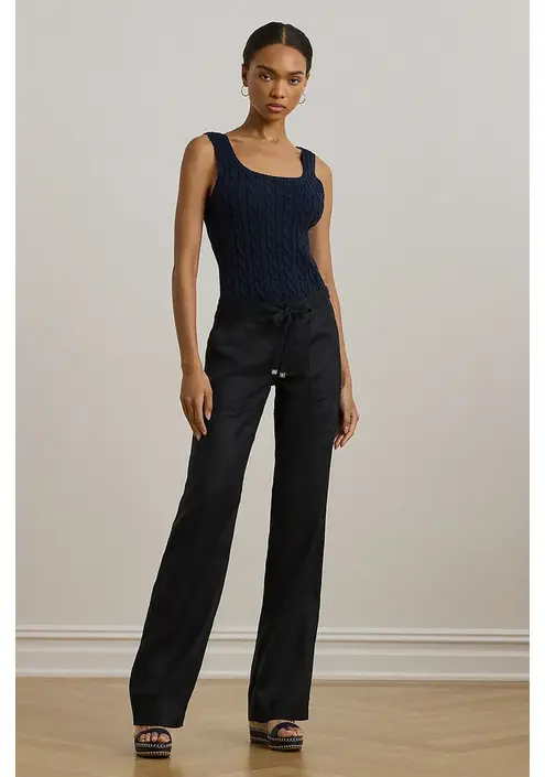 Λινό παντελόνι Lauren Ralph Lauren χρώμα: μαύρο