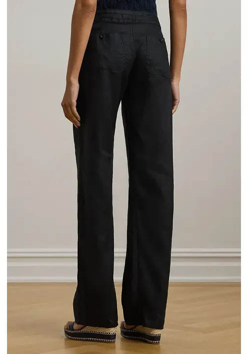 Λινό παντελόνι Lauren Ralph Lauren χρώμα: μαύρο