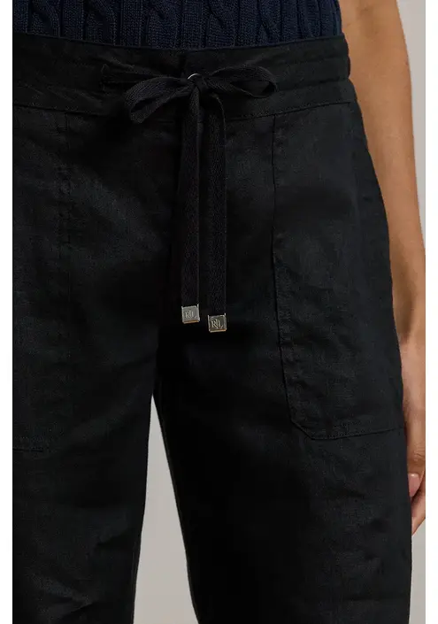Λινό παντελόνι Lauren Ralph Lauren χρώμα: μαύρο