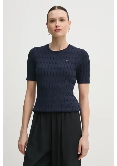 Βαμβακερό πουλόβερ Tommy Hilfiger χρώμα: ναυτικό μπλε, WW0WW38744