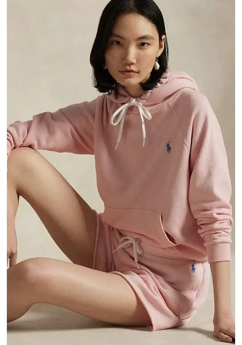 Βαμβακερή μπλούζα Polo Ralph Lauren γυναικεία, χρώμα: ροζ, με κουκούλα, 211935583