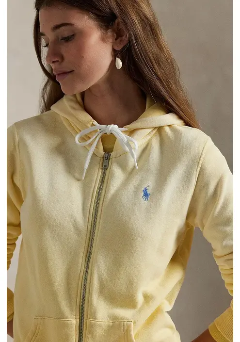 Βαμβακερή μπλούζα Polo Ralph Lauren γυναικεία, χρώμα: κίτρινο, με κουκούλα, 211935584