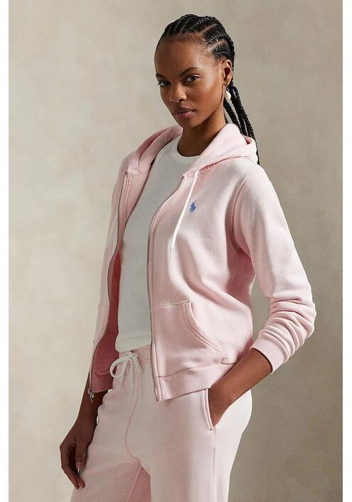 Βαμβακερή μπλούζα Polo Ralph Lauren γυναικεία, χρώμα: ροζ, με κουκούλα, 211935584