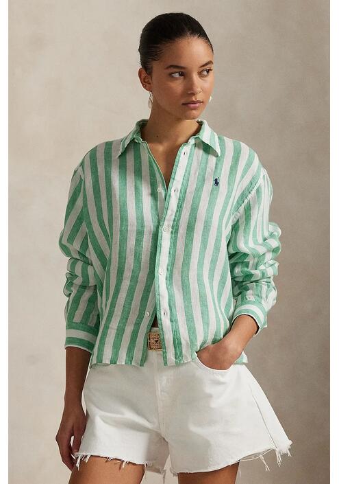 Πουκάμισο από λινό Polo Ralph Lauren χρώμα: μπλε, 211935130