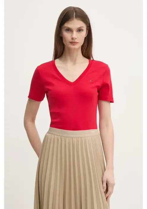 Βαμβακερό μπλουζάκι Tommy Hilfiger γυναικείο, χρώμα: κόκκινο, WW0WW40584