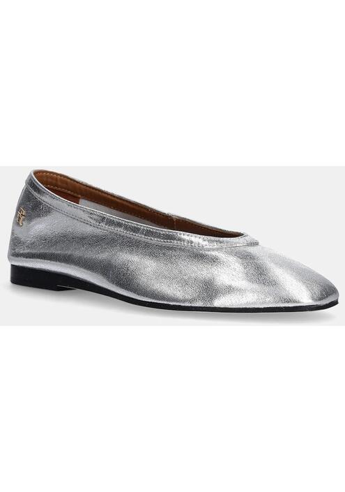 Δερμάτινες μπαλαρίνες Tommy Hilfiger SOFT METAL LTHR BALLERINA NO BOW χρώμα: ασημί, FW0FW08601