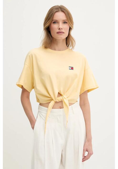 Βαμβακερό μπλουζάκι Tommy Jeans χρώμα: κίτρινο, DW0DW20321