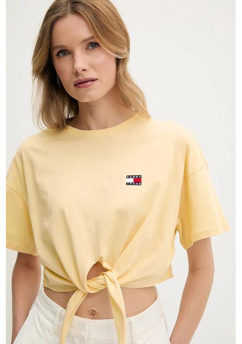Βαμβακερό μπλουζάκι Tommy Jeans χρώμα: κίτρινο, DW0DW20321