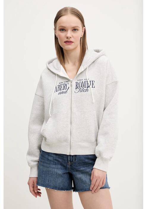 Μπλούζα Abercrombie & Fitch χρώμα: γκρι, με κουκούλα, KI185-5011