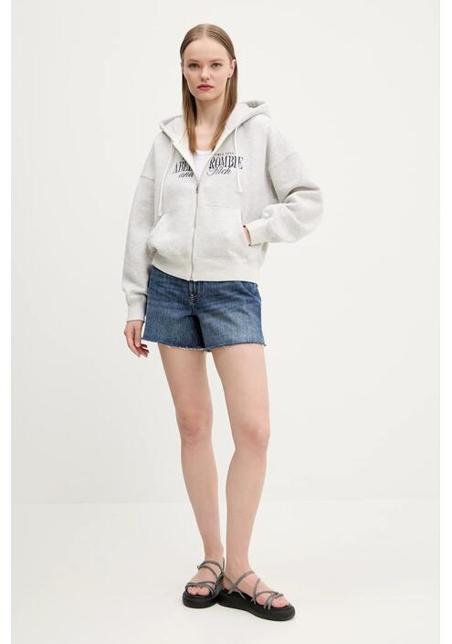 Μπλούζα Abercrombie & Fitch χρώμα: γκρι, με κουκούλα, KI185-5011