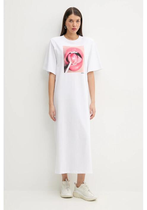 Βαμβακερό φόρεμα Fiorucci Lollipop Mouth Print Maxi T-Dress χρώμα: άσπρο, W02SPDTS108CJ01WH03
