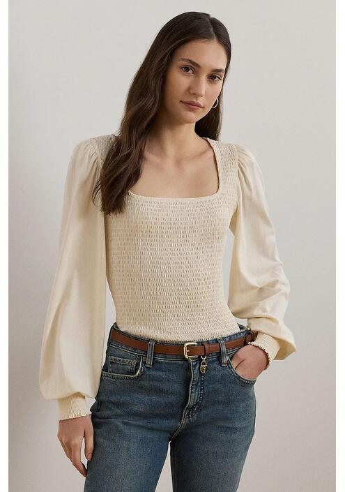 Βαμβακερή μπλούζα Lauren Ralph Lauren γυναικεία, χρώμα: μπεζ, 200963867