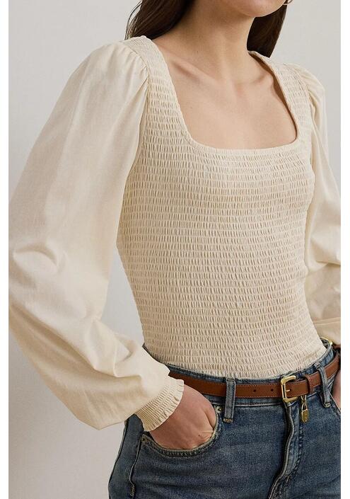 Βαμβακερή μπλούζα Lauren Ralph Lauren γυναικεία, χρώμα: μπεζ, 200963867