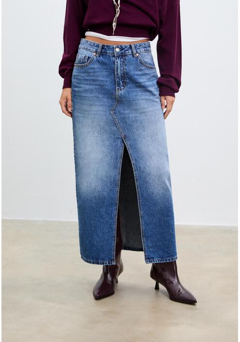 Stradivarius Ριχτή Μίντι Φούστα Ντένιμ Μπλε Overdye 34