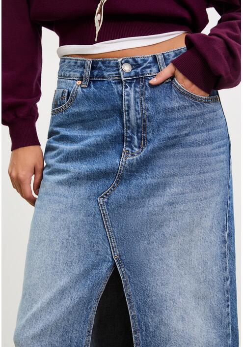 Stradivarius Ριχτή Μίντι Φούστα Ντένιμ Μπλε Overdye 34