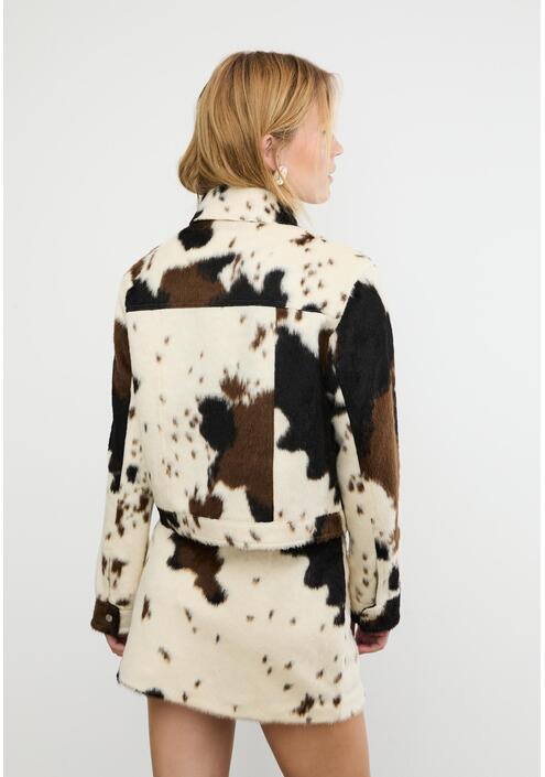 Stradivarius Φούστα Από Συνθετική Γούνα Animal Print Βανίλια Xs