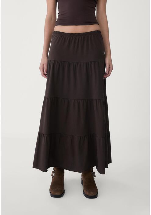 Stradivarius Μακριά Φούστα Πλεκτή Με Ρευστή Εφαρμογή Καφέ Xl
