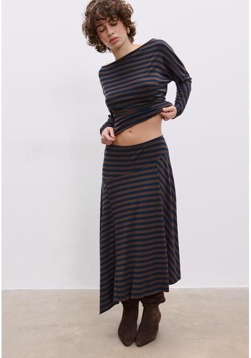 Stradivarius Μακριά Ασύμμετρη Φούστα Με Ρίγες Navy Blue M