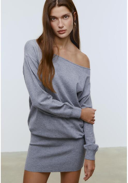 Stradivarius Κοντό Φόρεμα Με Λαιμόκοψη Χαμόγελο Ανθρακί Xs