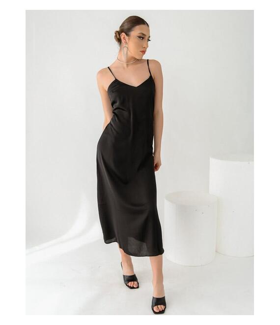 Glamorous Φόρεμα Με Σκίσιμο Midi Μαύρο - Simple Elegance