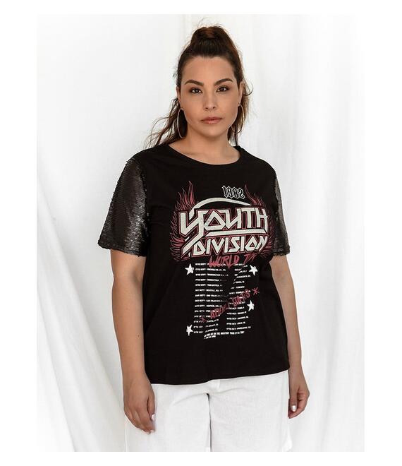 Brave Soul T-Shirt Με Παγιέτα Μαύρη - Who You Sequin For