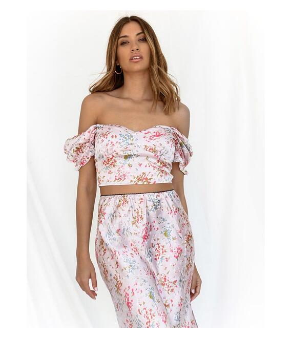 Qed London Crop Top Σατέν Floral Ροζ - Get Your Priorities