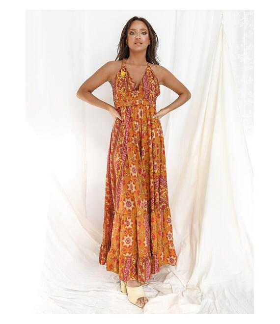 Φόρεμα Maxi Με Μοτίβο Πορτοκαλί - Gloriosa