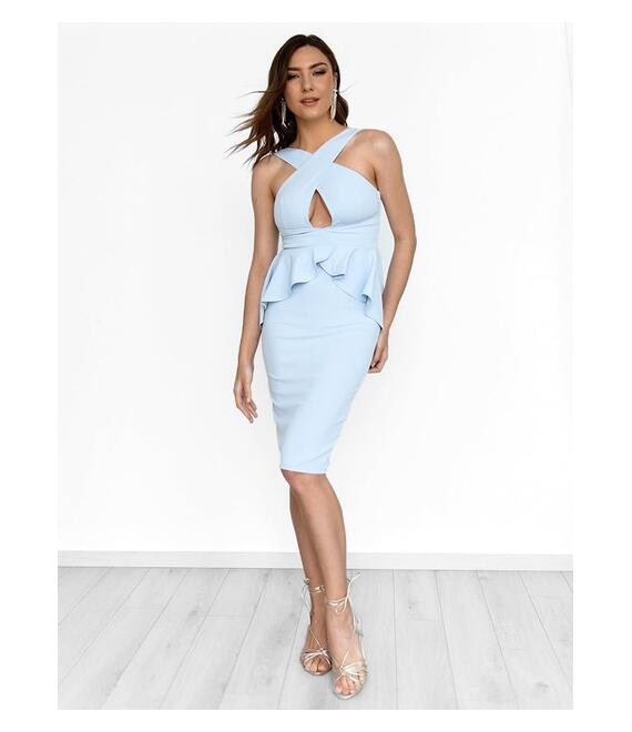 Goddiva Φόρεμα Midi Με Βολάν Γαλάζιο - Gazer