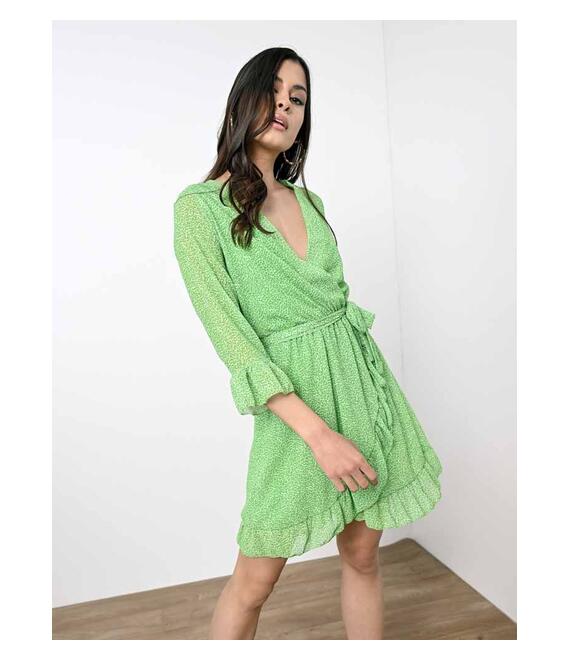 Φόρεμα Mini Κρουαζέ Με Ζώνη Πράσινο- So That