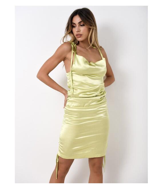 Φόρεμα Με Ανοιχτή Πλάτη Και Κορδόνια Lime - Night Appointment